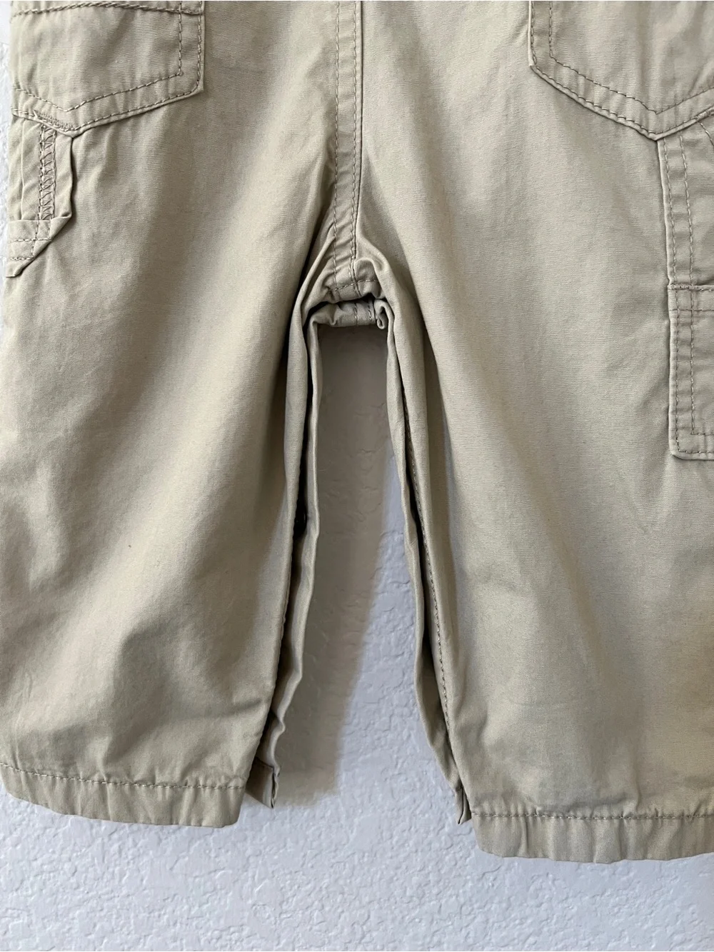 OshKosh B’gosh Baby Overalls 6-9M Khaki Cotton Cargo Convertible Adjustable